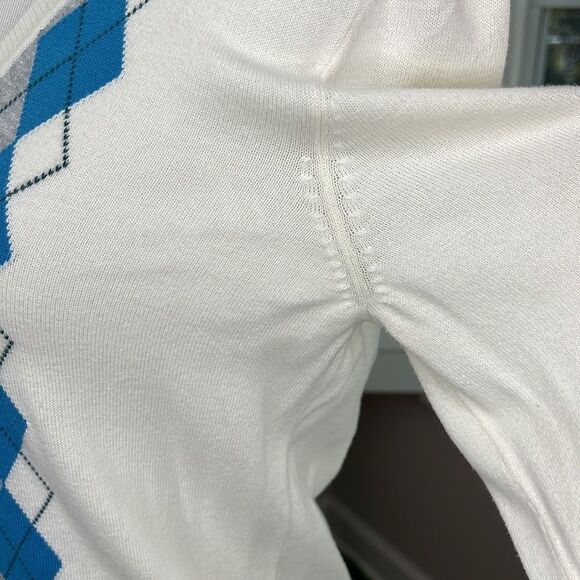 Tommy Hilfiger V-Neck Argyle Pima Cotton Preppy Golf Sweater - Picture 7 of 14